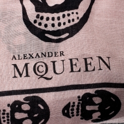 Alexander McQueen Dusty Rose Skull Print Fringed Edge Scarf