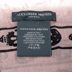 Alexander McQueen Dusty Rose Skull Print Fringed Edge Scarf