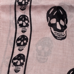 Alexander McQueen Dusty Rose Skull Print Fringed Edge Scarf