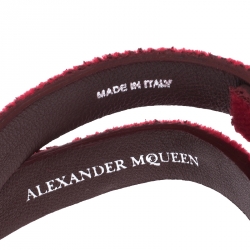 Pre Owned Alexander McQueen Red Studded Velvet Double Wrap Skull Leather Bracelet