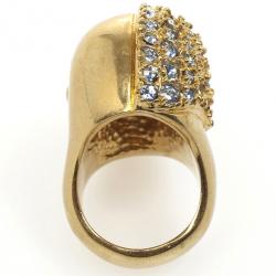 Pre Owned Alexander McQueen Golden Crystal Two-Faced Skull Cocktail Ring Size 55