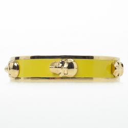 Alexander McQueen Yellow Enamel Golden Metal Large 3D Skull Bracelet