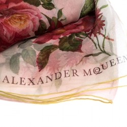 Pre Owned Alexander McQueen Red Botanical Print Ombré Silk Square Scarf
