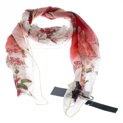 Pre Owned Alexander McQueen Red Botanical Print Ombré Silk Square Scarf
