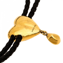 Pre Owned Alexander McQueen Black Braided Leather Heart Charm Friendship Bracelet