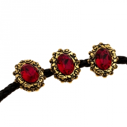 Pre Owned Alexander McQueen Black Braided Leather Heart Charm Friendship Bracelet