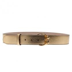 Alexander McQueen Gold Leather Round Twin Skull Buckle Belt 85CM