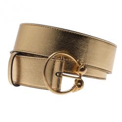 Alexander McQueen Gold Leather Round Twin Skull Buckle Belt 85CM
