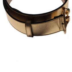 Alexander McQueen Gold Leather Round Twin Skull Buckle Belt 85CM