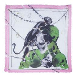Pre Owned Alexander McQueen Panther Skull and Chain Print Square Scarf