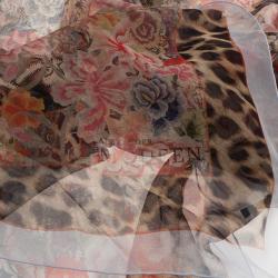 Pre Owned Alexander McQueen Floral and Leopard Print Square Scarf
