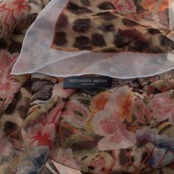 Pre Owned Alexander McQueen Floral and Leopard Print Square Scarf