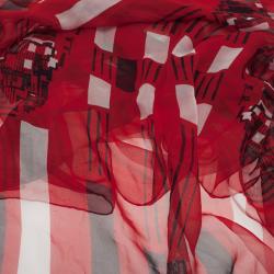 Pre Owned وشاح أليكساندر ماكوين نقوش هندسية وجماجم أحمر مربع