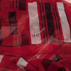 Pre Owned وشاح أليكساندر ماكوين نقوش هندسية وجماجم أحمر مربع