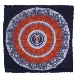 Pre Owned Alexander McQueen Orange and Black Skull Print Square Scarf
