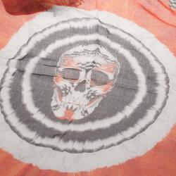 Pre Owned Alexander McQueen Orange and Black Skull Print Square Scarf