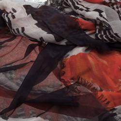Pre Owned Alexander McQueen Orange and Black Skull Print Square Scarf