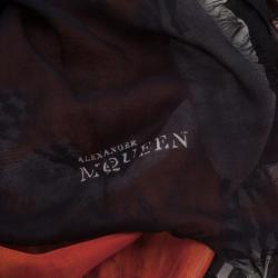 Pre Owned Alexander McQueen Orange and Black Skull Print Square Scarf