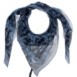 Pre Owned Alexander McQueen Blue Leopard Print Silk Square Scarf