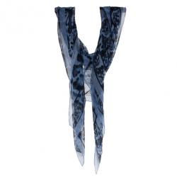 Pre Owned Alexander McQueen Blue Leopard Print Silk Square Scarf