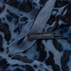 Pre Owned Alexander McQueen Blue Leopard Print Silk Square Scarf