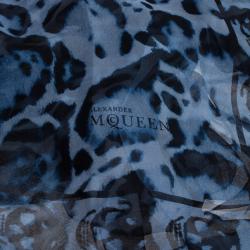 Pre Owned Alexander McQueen Blue Leopard Print Silk Square Scarf