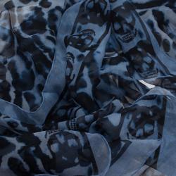 Pre Owned Alexander McQueen Blue Leopard Print Silk Square Scarf