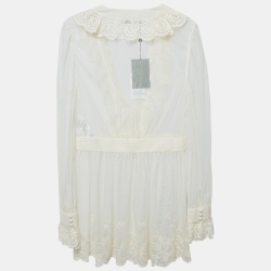Pre Owned Alexander McQueen Off White Embroidered Tulle Sheer Tunic L
