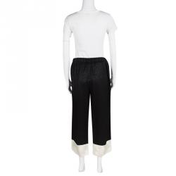 Pre Owned Alexander McQueen Black Silk Jacquard Contrast Hem Drawstring Detail Pants S