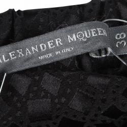 Pre Owned Alexander McQueen Black Silk Jacquard Contrast Hem Drawstring Detail Pants S