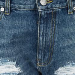 Pre Owned Alexander McQueen SS'16 Blue Ripped Effect Straight Fit Denim Jeans S