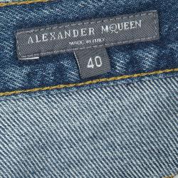 Pre Owned Alexander McQueen SS'16 Blue Ripped Effect Straight Fit Denim Jeans S
