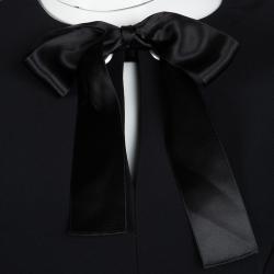 Pre Owned Alexander McQueen Black Satin Bow Detail Long Sleeve Leaf Crepe Dress L