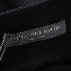 Pre Owned Alexander McQueen Black Satin Bow Detail Long Sleeve Leaf Crepe Dress L