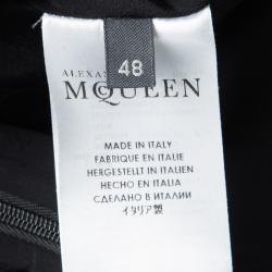 Pre Owned Alexander McQueen Black Satin Bow Detail Long Sleeve Leaf Crepe Dress L