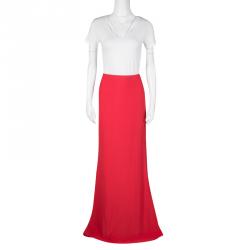 Pre Owned Alexander McQueen Red Ruched High Waist Maxi Skirt M