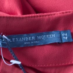 Pre Owned Alexander McQueen Red Ruched High Waist Maxi Skirt M