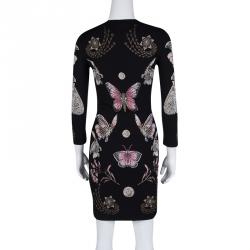 Pre Owned Alexander McQueen Black Lurex Jacquard Knit Butterfly Pattern Obsession Dress S