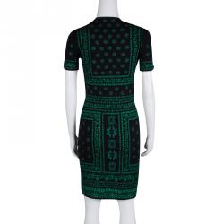 مملوكة مسبقًا Alexander McQueen Black and Green Floral Pattern Jacquard Knit Pencil Dress M