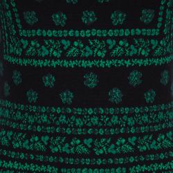 مملوكة مسبقًا Alexander McQueen Black and Green Floral Pattern Jacquard Knit Pencil Dress M
