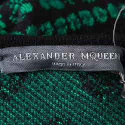 مملوكة مسبقًا Alexander McQueen Black and Green Floral Pattern Jacquard Knit Pencil Dress M