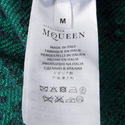 مملوكة مسبقًا Alexander McQueen Black and Green Floral Pattern Jacquard Knit Pencil Dress M