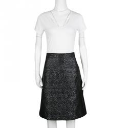 Pre Owned Alexander McQueen Black Embossed Rose Pattern Jacquard Half Pleated Skirt M
