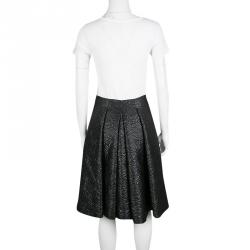 Pre Owned Alexander McQueen Black Embossed Rose Pattern Jacquard Half Pleated Skirt M