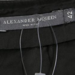 Pre Owned Alexander McQueen Black Embossed Rose Pattern Jacquard Half Pleated Skirt M