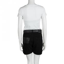 Pre Owned Alexander McQueen Black Denim Leather Trim Detail Distressed Hybrid Shorts S