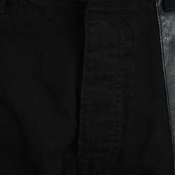 Pre Owned Alexander McQueen Black Denim Leather Trim Detail Distressed Hybrid Shorts S