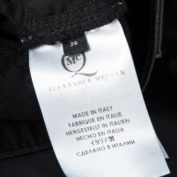 Pre Owned Alexander McQueen Black Denim Leather Trim Detail Distressed Hybrid Shorts S