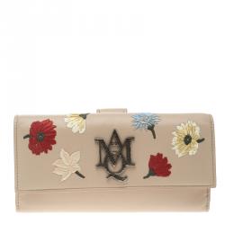 Alexander McQueen Blush Pink Leather Floral Embroidered Insignia Continental Wallet