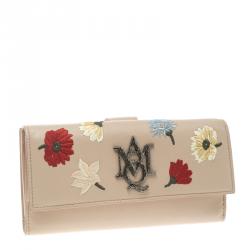 Alexander McQueen Blush Pink Leather Floral Embroidered Insignia Continental Wallet